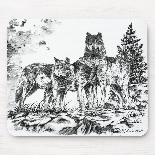 Mousepad Tapete do rato - três Wolfs a ilustração (Frente)