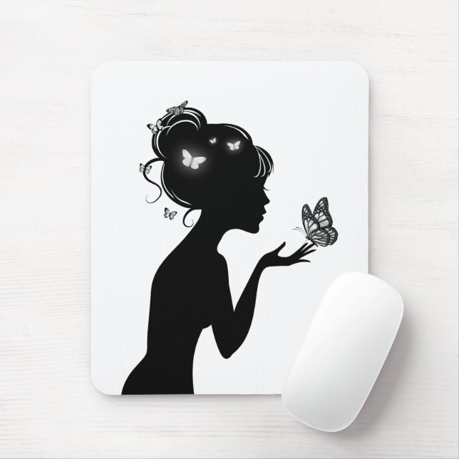 Mousepad Tapis De Souris La femme papillons blancs (Com mouse)