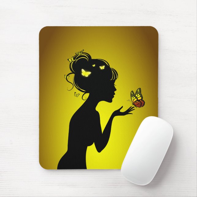 Mousepad Tapis De Souris La femme papillons jaunes (Com mouse)
