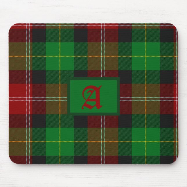 Mousepad Tartan Scottish Xadrez Red & Green Monograma (Frente)