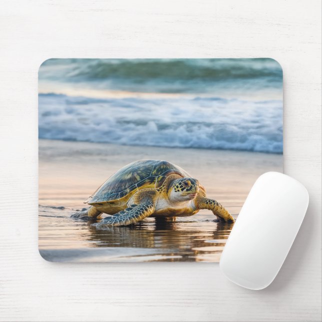 Mousepad Tartaruga Caminhando Na Areia De Praia Molhada (Com mouse)