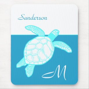 Mousepad Tartaruga do Mar Costeiro Azul Teal Branco