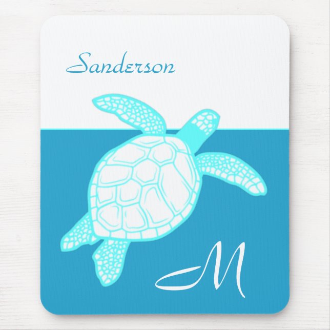 Mousepad Tartaruga do Mar Costeiro Azul Teal Branco (Frente)