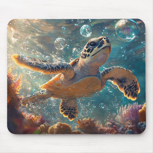 Mousepad Tartaruga do Mar do Bebê Cura com Bolhas (Frente)