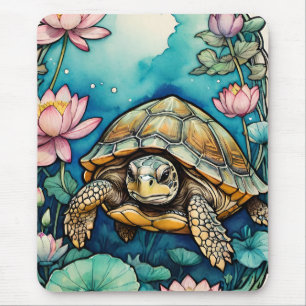 Mousepad Tartaruga-do-mar Lotus Tartarugas-de-Arte Flores