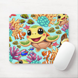 Mousepad Tartaruga Marinha Bebê Feliz e Fofa Personagem