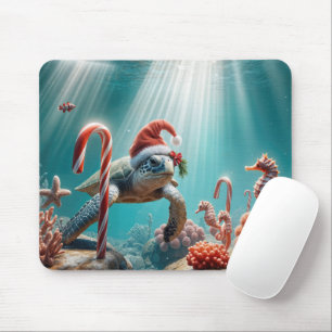 Mousepad Tartaruga Marinha de Natal Com Bengalas de Açúcar