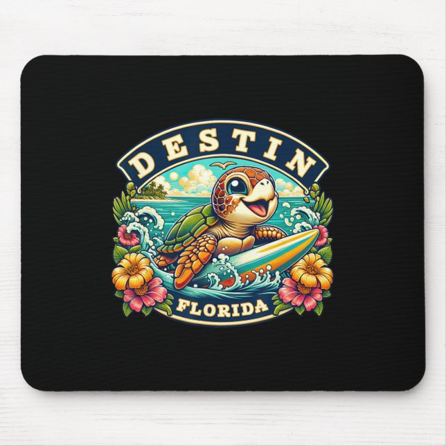 Mousepad Tartaruga Marinha Fofa Surfando Destin Flórida (Frente)