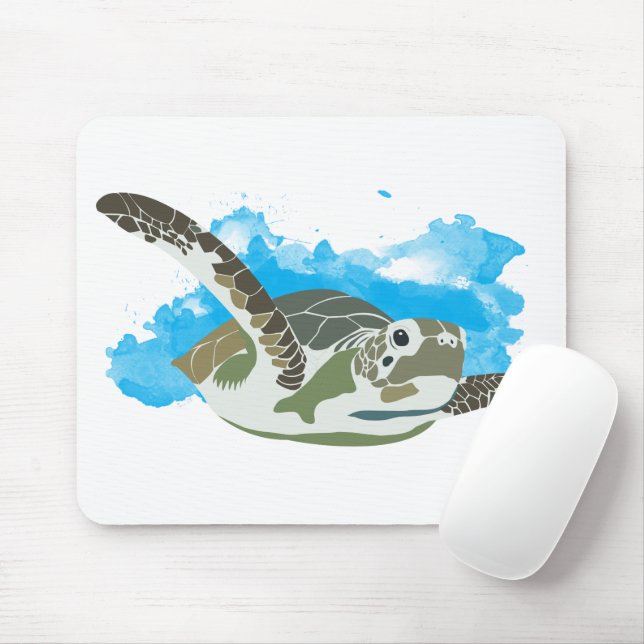 Mousepad Tartaruga marinha Nadando Design de Aquarela (Com mouse)