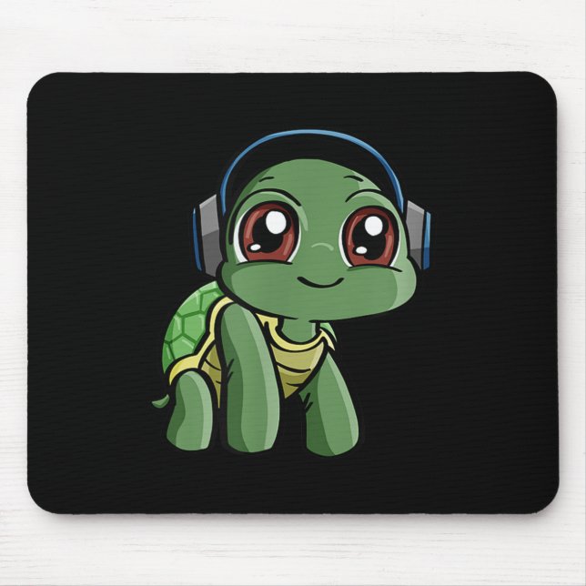 Mousepad Tartaruga Música Tartaruga com Fones de ouvido Cam (Frente)