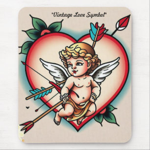 Mousepad Tatuagem Cardíaca Clássica de Cupido