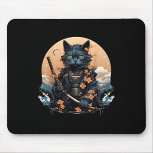 Mousepad Tatuagem de Camisa de Gato de Samurai Japonês Boni