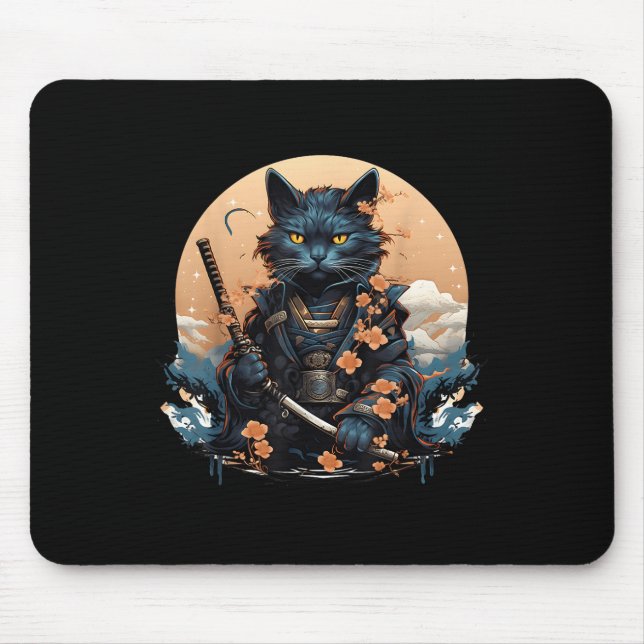 Mousepad Tatuagem de Camisa de Gato de Samurai Japonês Boni (Frente)