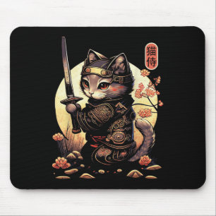 Mousepad Tatuagem de Gato de Samurai Japonês, Gato de Kawai