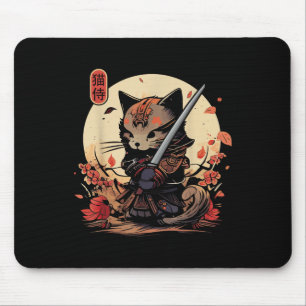 Mousepad Tatuagem de Gato Samurai Japonês, Kawaii Ninja Cat