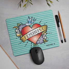 Mousepad Tatuagem Estilo Coração Feminista em Aqua