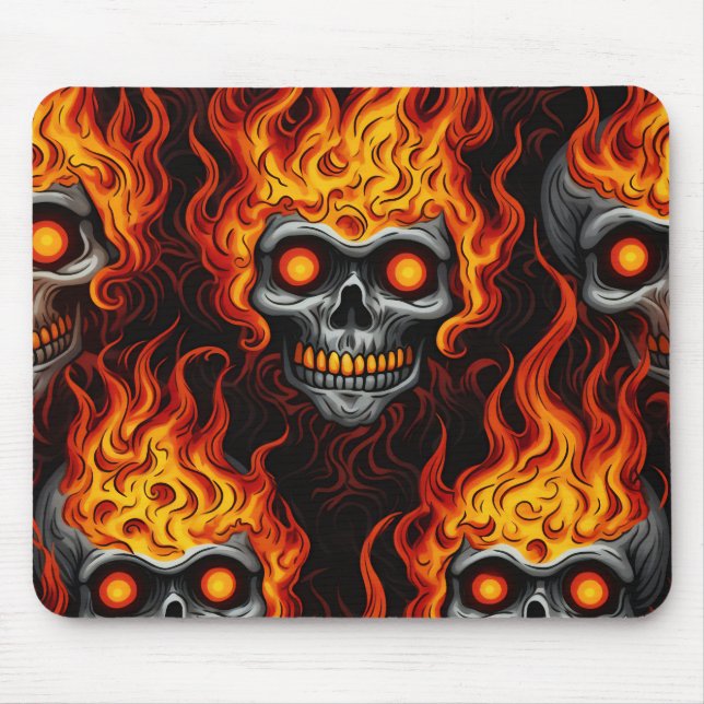Mousepad Tatuagem gótica de design do crânio em chamas rock (Frente)