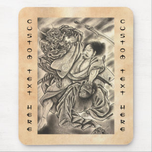 Mousepad Tatuagem japonês da luta do demónio do samurai d