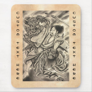 Mousepad Tatuagem japonês da luta do demónio do samurai do