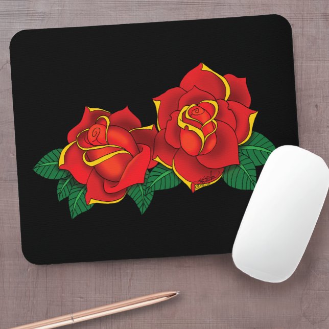 Mousepad Tatuagem Tradicional de Rosas Vermelhas em Negrito (Criador carregado)