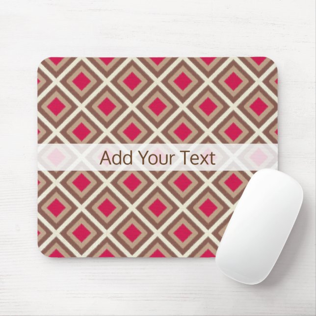 Mousepad Taupe, Leve Taupe, Diamantes de Ikat Rosa Quente S (Com mouse)