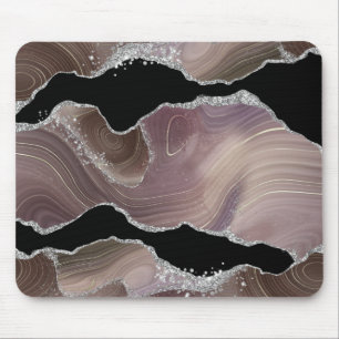 Mousepad Taupe Personalizado e Glitter Prateado Agato Preto