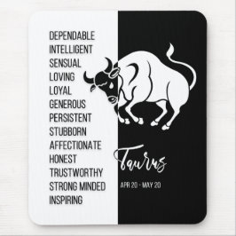 Mousepad Taurus Zodiac - Sinal Mousepad, Preto e Branco