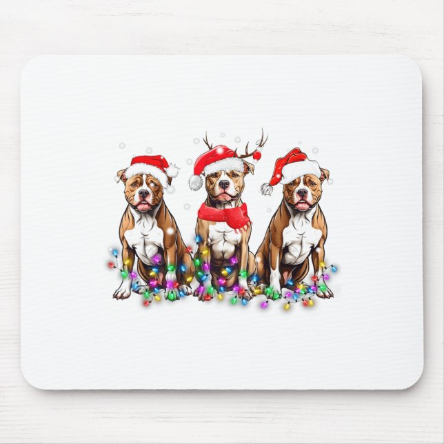 Mousepad Tbull Dog Christmas Lights Cute Pet Matching Famil (Frente)