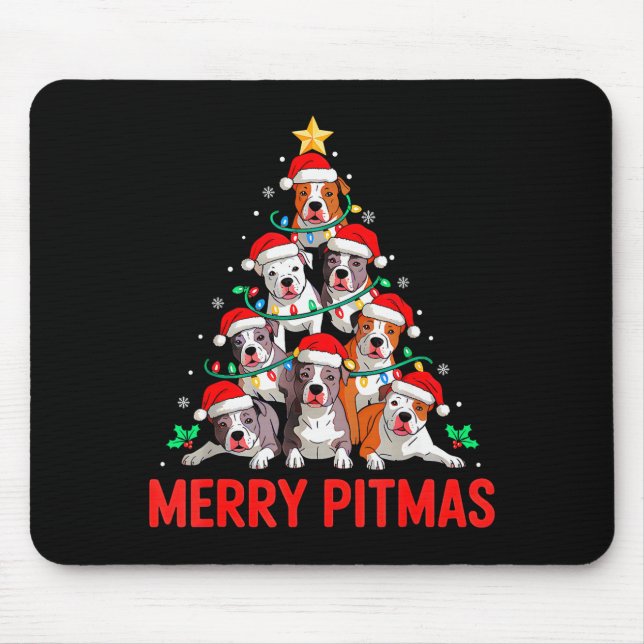 Mousepad Tbull Dog Tree Xmas Light Santa Hat Christmas Merr (Frente)