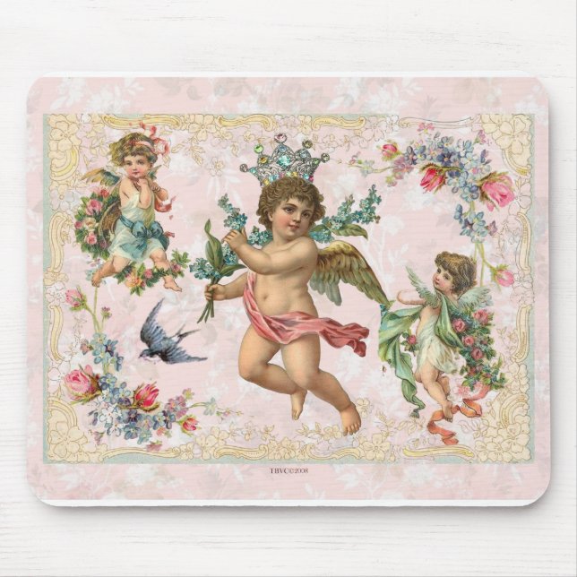 Mousepad Tcherubs & angels Rosas vitorianos Mouse cor-de-ro (Frente)