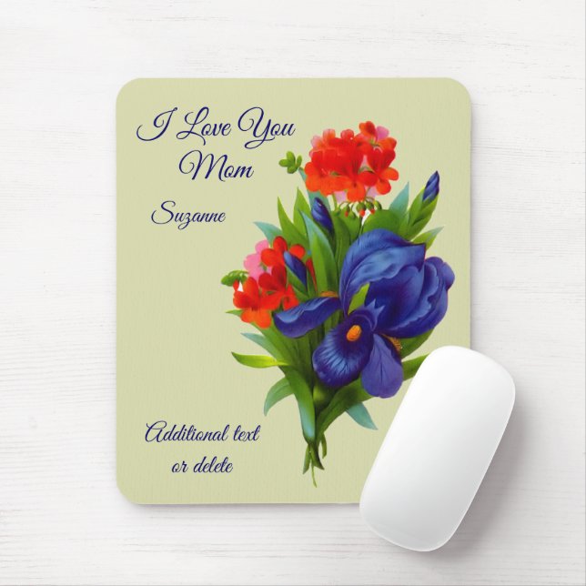 Mousepad Te Amo Mãe Iris Buquê Flor Personalizado (Com mouse)