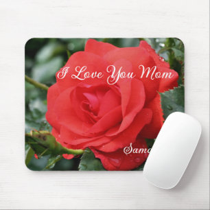 Mousepad Te Amo Mãe Rosa vermelha Flor Personalizado