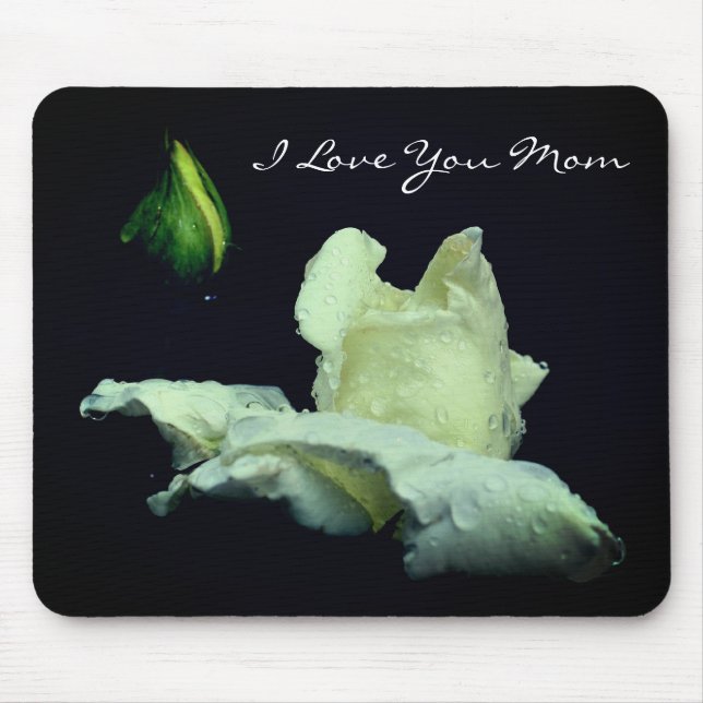 Mousepad Te Amo Mãe White Rosebud Flor (Frente)