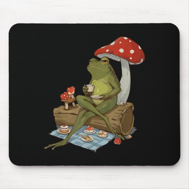 Mousepad Tea Frog Mushroom Cnic Cute Nature Aesthetic Cotta (Frente)