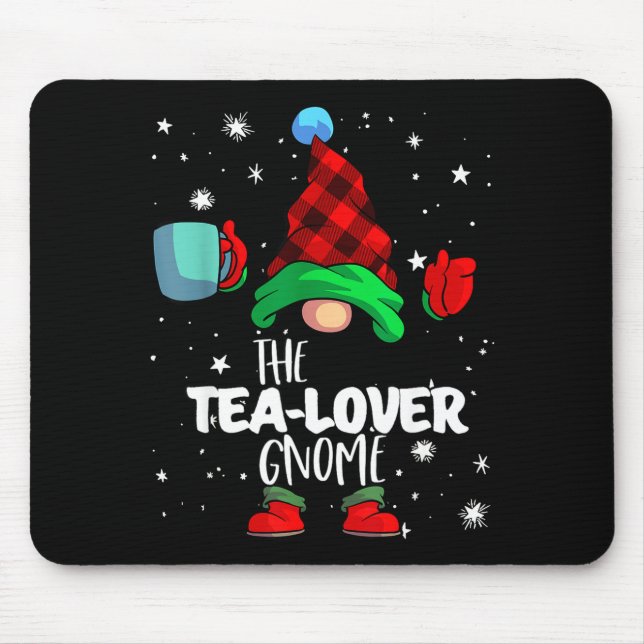 Mousepad Tea Lover Gnome Red Buffalo Plaid Matching Family  (Frente)