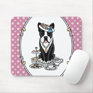 Mousepad Tea Party Boston Terrier Dog (preto) Cute