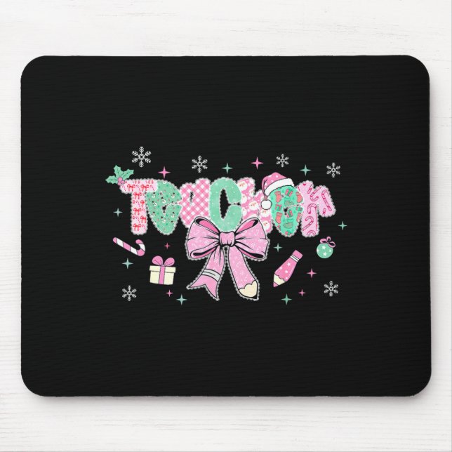 Mousepad Teacher Merry Christmas Coquette Lace Bow Girl Wom (Frente)