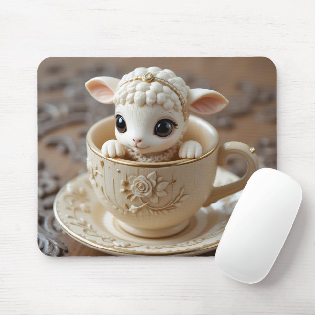 Mousepad Teacup Lamb Carving (Com mouse)