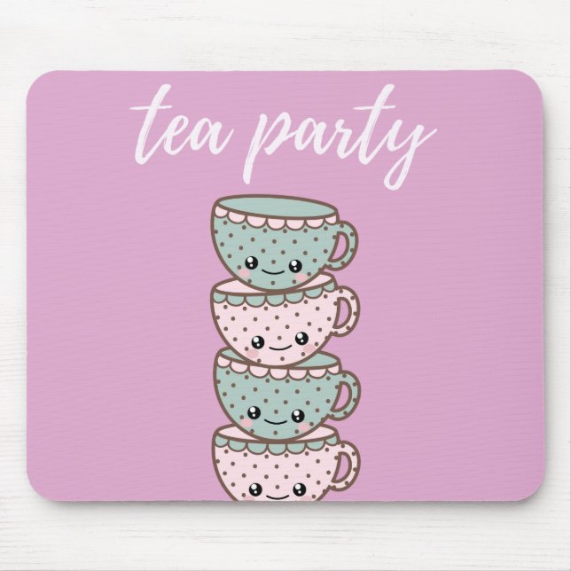 Mousepad Teacups em Tea Party Rosa (Frente)