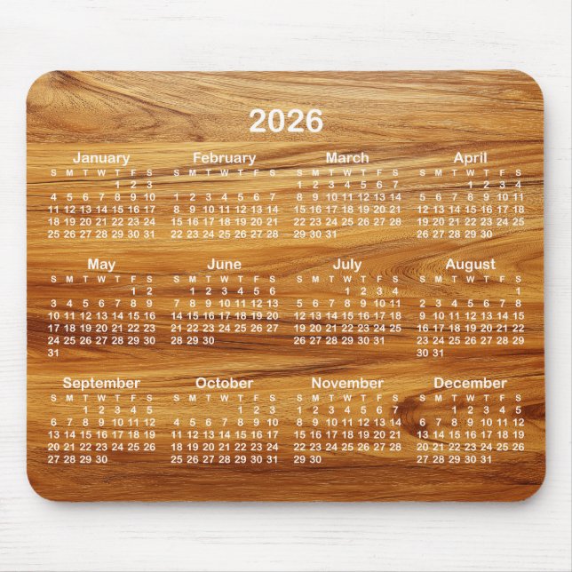 Mousepad Teak and White 2026 Calendar (Frente)