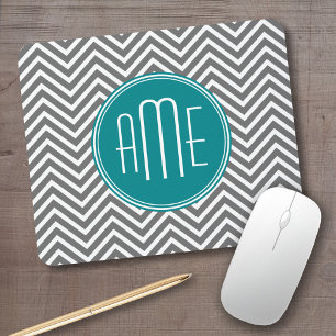 Mousepad Teal Charmala Chevrons Monograma Personalizado