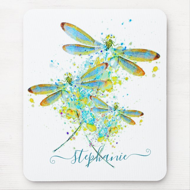 Mousepad Teal Dragonfly splatter personalizado (Frente)
