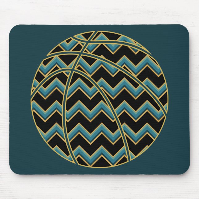 Mousepad Teal e Dourada Basquete Chevron (Frente)
