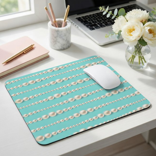 Mousepad Teal e Pérolas Elegantes (Criador carregado)