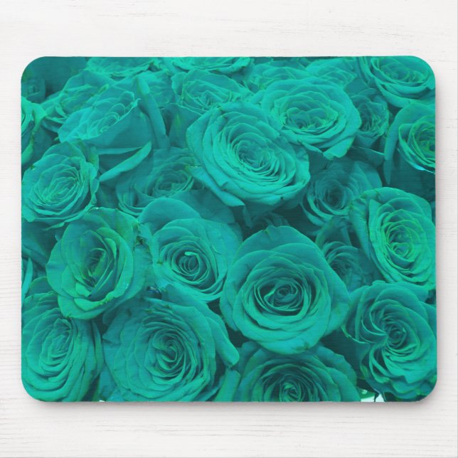 Mousepad Teal elegante romântico - rosas verdes (Frente)