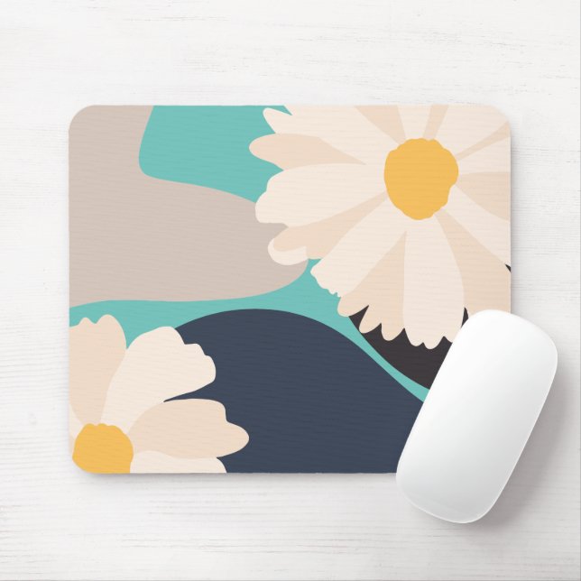 Mousepad Teal Floral Moderno Abstrato (Com mouse)