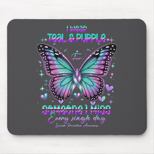 Mousepad Teal N Purple Butterfly Suicide Prevention Awarene (Frente)