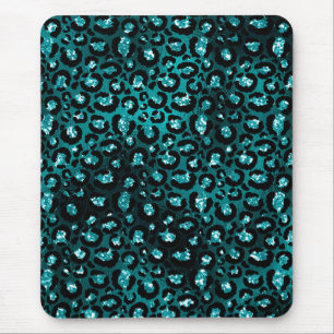 Mousepad Teal Ombre & Black Glam Glitter Manchas de Leopard