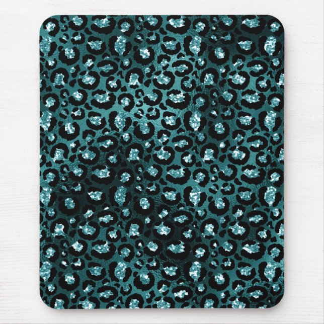 Mousepad Teal Ombre & Black Glam Glitter Manchas de Leopard (Frente)