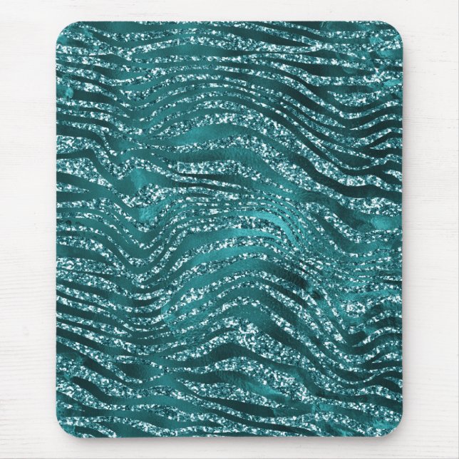 Mousepad Teal Ombre Glam Glitter Tiger Stripes Pattern (Frente)